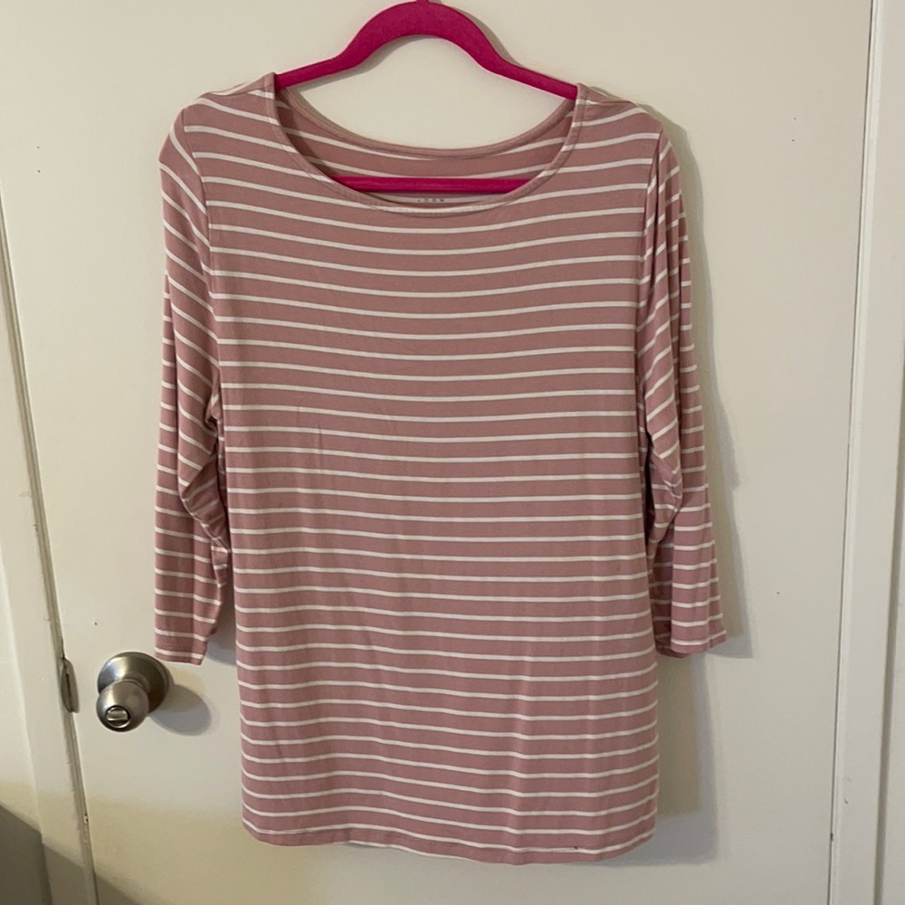 3/4 Sleeve Pink and White stripe comfy shirt
